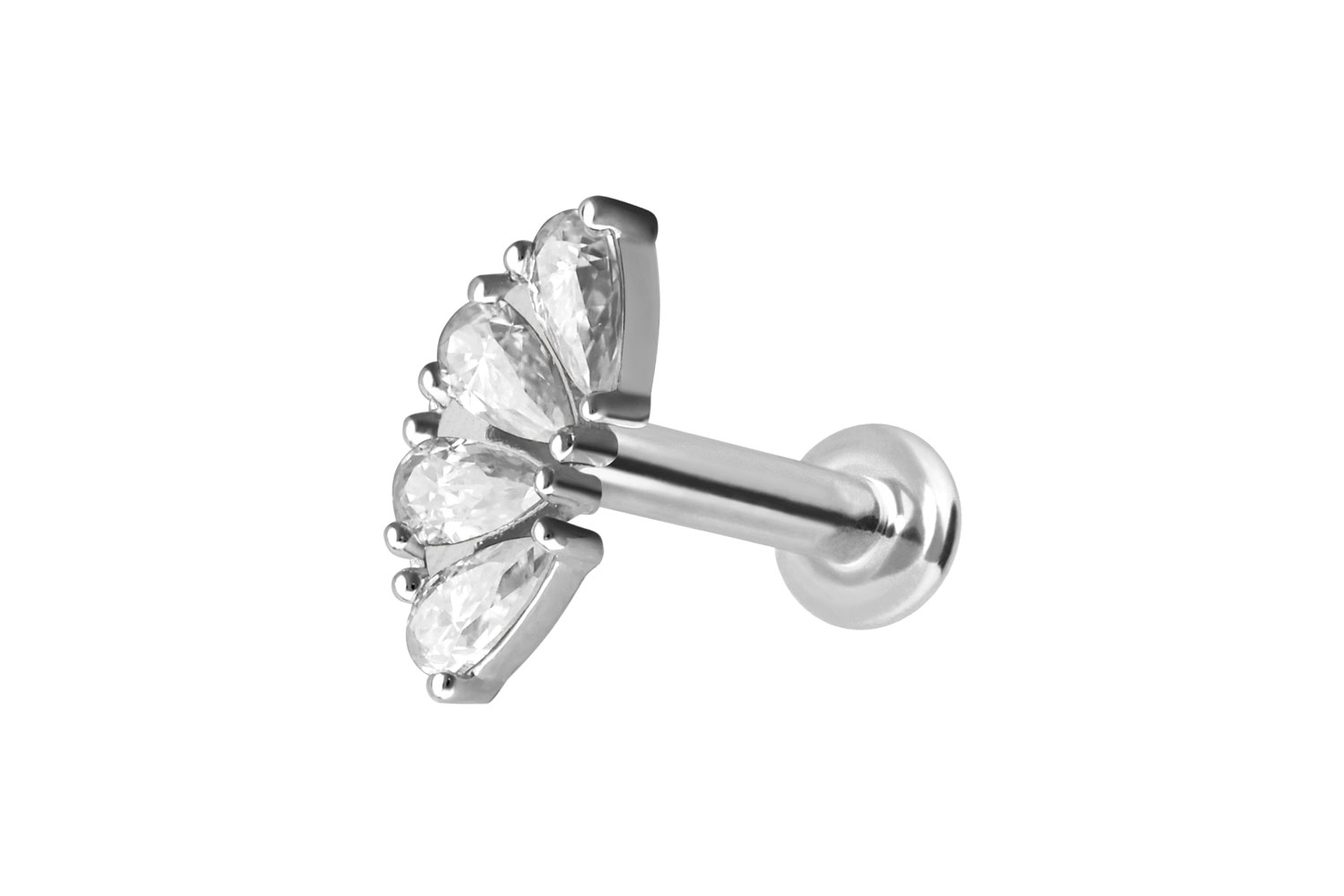 14 Karat Gold Labret Piercing mit Push Fit MOISSANIT-BOGEN